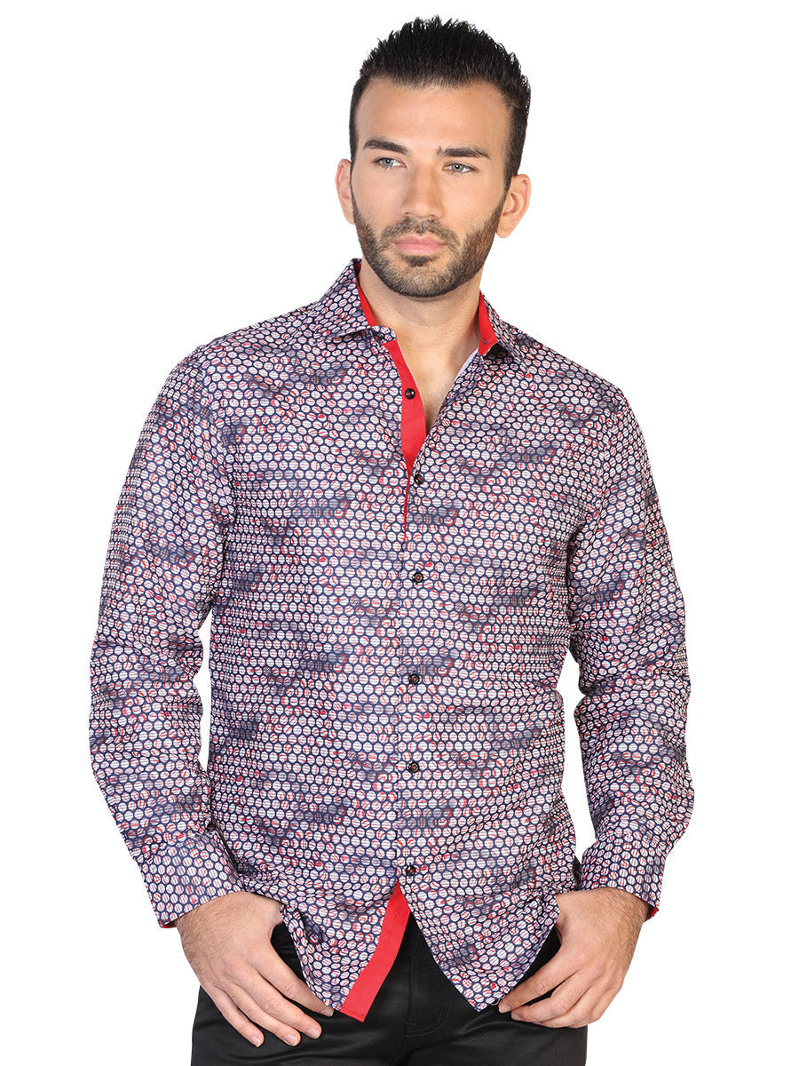 Camisa Manga Larga El Señor de los Cielos Manga Larga Ea001007 % Polyester Azul Marino/Rojo