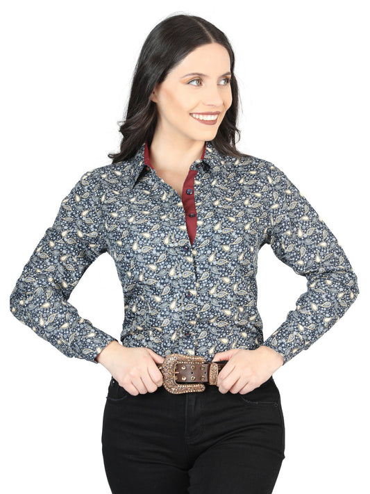 Camisa Vaquera de Mujer El Señor de los Cielos Manga Larga en 100% Poliéster Color Azul Marino 43051