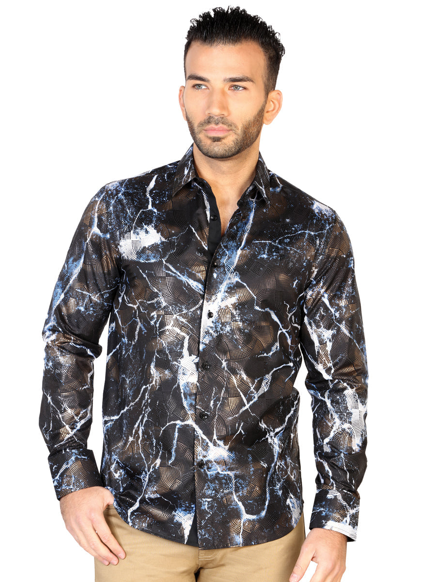 Camisa Manga Larga El General Casual 4# De 17 % Modal Negro/Blanco