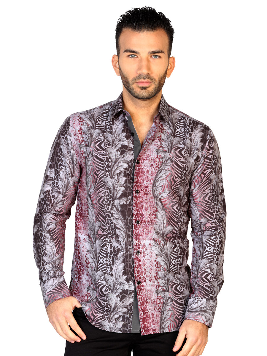 Camisa Manga Larga El General Casual P 07 % Modal Negro/Vino