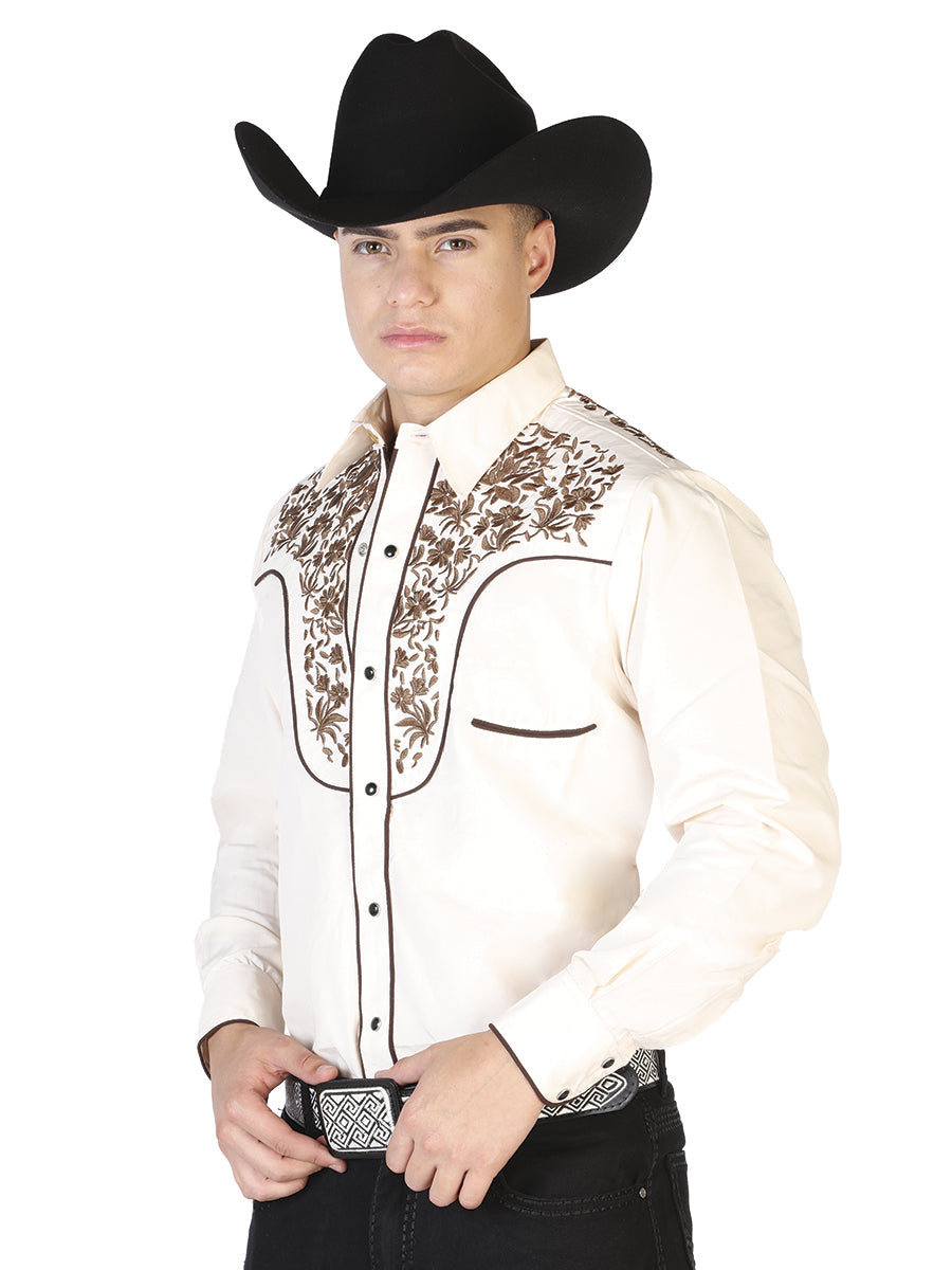 Camisa Manga Larga El Señor de los Cielos El Bordado Beige/Dorado