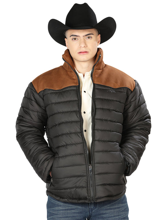 Chamarra de Hombre El General NO.7 en Tela Color Negro/Tan 43326
