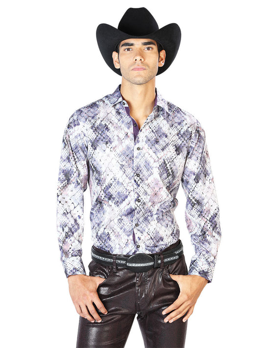 Camisa Vaquera de Hombre El Señor de los Cielos Manga Larga Casual en 97% Poliéster 3% Spandex Color Beige 43549