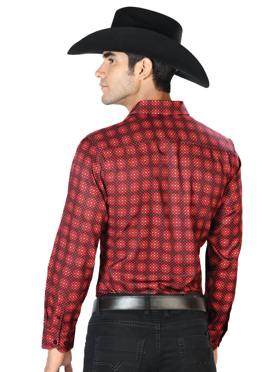 Camisa Vaquera de Hombre El Señor de los Cielos Manga Larga Casual en 97% Poliéster 3% Spandex Color Rojo 43552