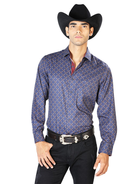 Camisa Vaquera de Hombre El Señor de los Cielos WH-032 Manga Larga Casual en 97% Poliéster 3% Spandex Color Azul 43553