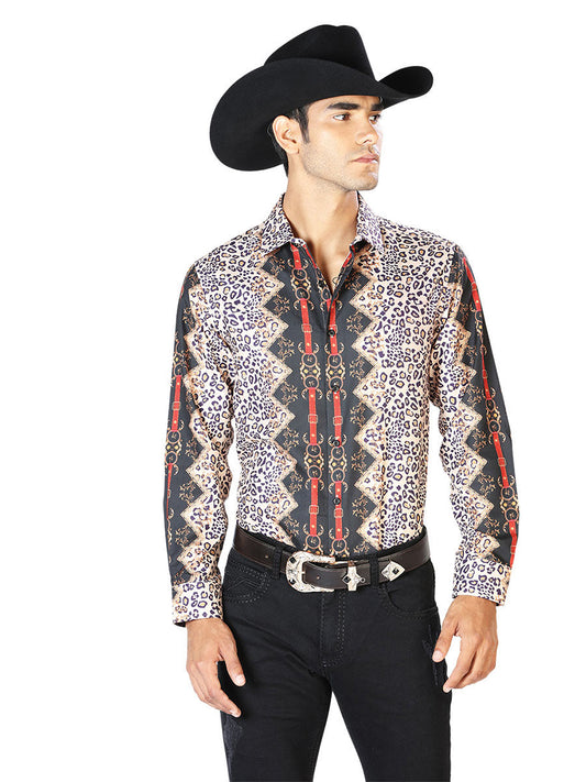 Camisa Vaquera de Hombre El Señor de los Cielos Manga Larga Casual en 97% Poliéster 3% Spandex Color Negro 43557