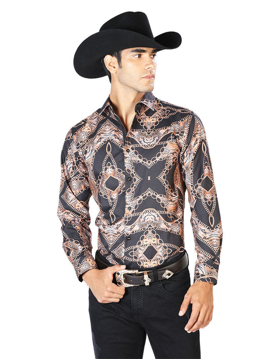 Camisa Vaquera de Hombre El Señor de los Cielos Manga Larga Casual en 97% Poliéster 3% Spandex Color Negro 43564