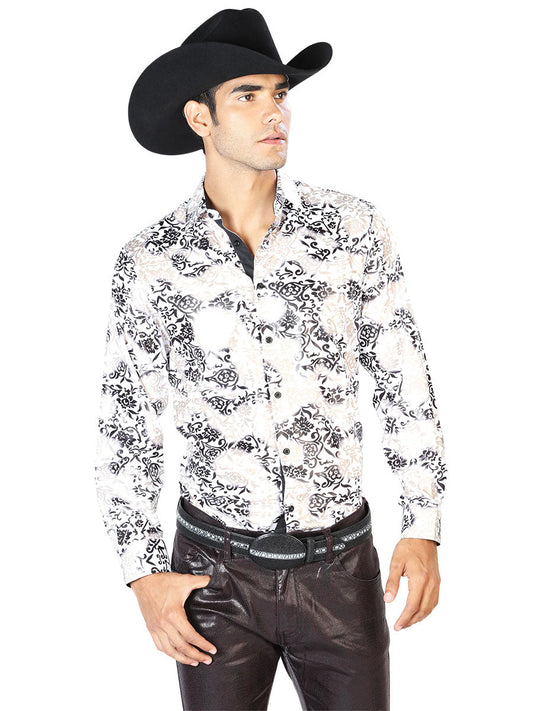 Camisa Vaquera de Hombre El Señor de los Cielos WH-231 Manga Larga Casual en 97% Poliéster 3% Spandex Color Dorado 43571
