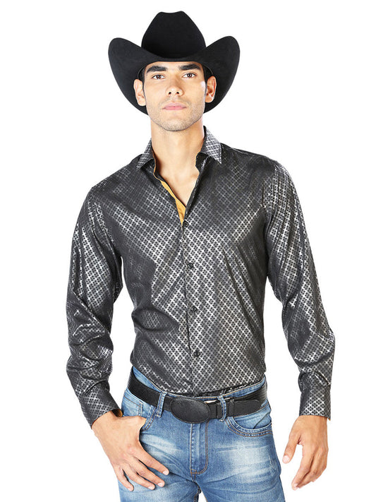 Camisa Vaquera de Hombre El Señor de los Cielos WH-006 Manga Larga Casual en 97% Poliéster 3% Spandex Color Negro 43576
