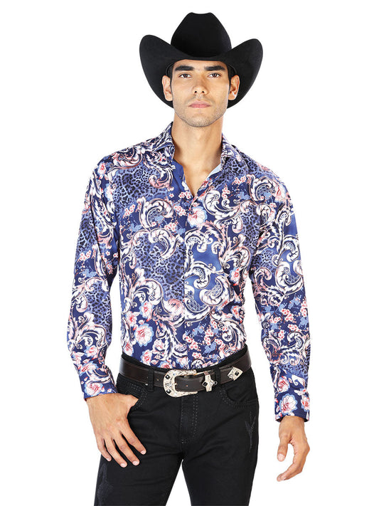 Camisa Vaquera de Hombre El Señor de los Cielos Manga Larga Casual en 97% Poliéster 3% Spandex Color Azul Marino 43577