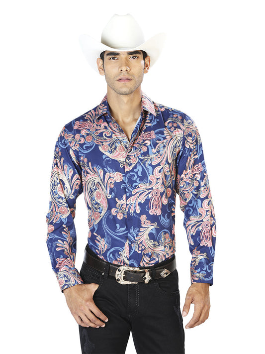 Camisa Vaquera de Hombre El Señor de los Cielos Manga Larga Casual en 97% Poliéster 3% Spandex Color Azul 43579