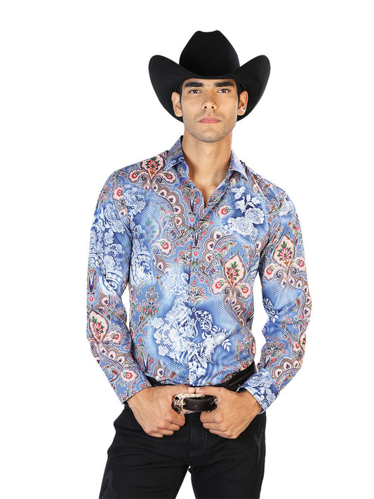 Camisa Vaquera de Hombre El Señor de los Cielos Manga Larga Casual en 97% Poliéster 3% Spandex Color Azul 43582