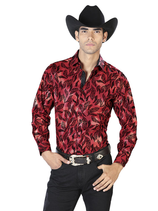 Camisa Vaquera de Hombre El Señor de los Cielos Manga Larga Casual en 97% Poliéster 3% Spandex Color Vino 43588