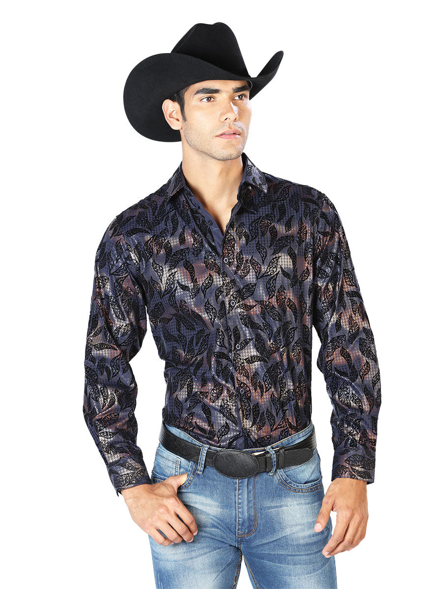 Camisa Manga Larga Azul Marino Casual Manga Larga