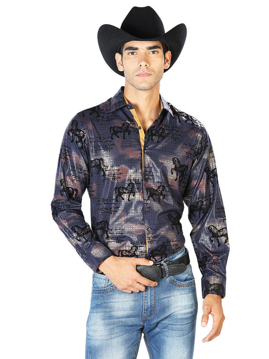 Camisa Vaquera de Hombre El Señor de los Cielos WH-024 Manga Larga Casual en 97% Poliéster 3% Spandex 43594