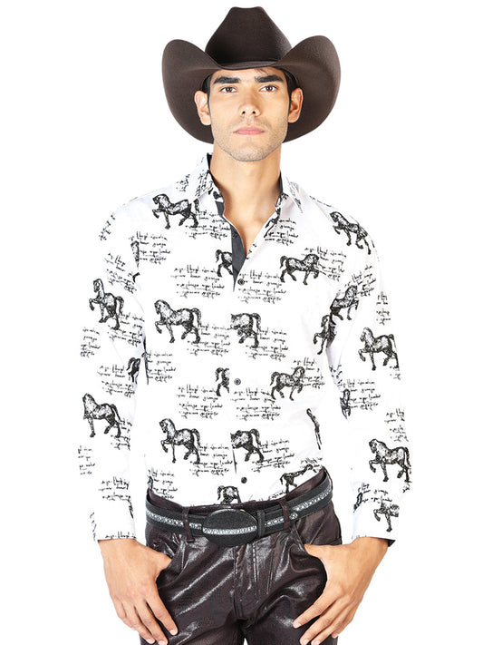 Camisa Vaquera de Hombre El Señor de los Cielos WH-026 Manga Larga Casual en 97% Poliéster 3% Spandex Color Blanco 43597