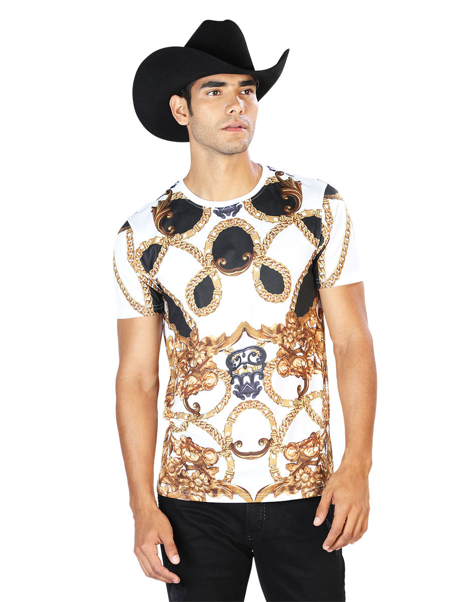 El Señor de los Cielos T Shirt S/SLEEVE El WH 97% Polyester 3% Spandex White/ Black/Gold