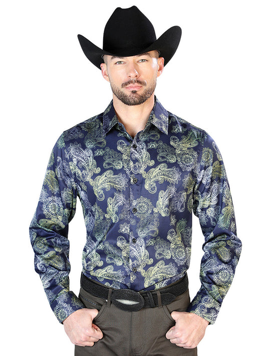 Camisa Vaquera de Hombre El Señor de los Cielos Manga Larga Casual en 97% Poliéster 3% Lycra Color Azul 43666
