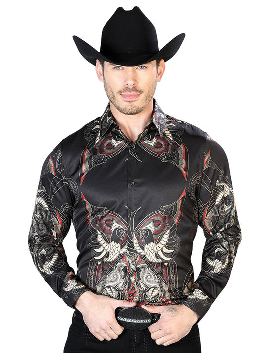 Camisa Vaquera de Hombre El Señor de los Cielos Manga Larga Casual en 97% Poliéster 3% Lycra Color Negro 43669