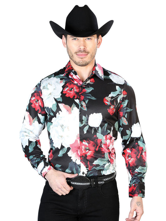 Camisa Vaquera de Hombre El Señor de los Cielos Manga Larga Casual en 97% Poliéster 3% Lycra Color Negro/Blanco 43670