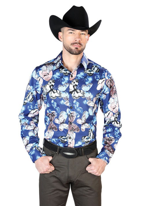 Camisa Vaquera de Hombre El Señor de los Cielos Manga Larga Casual en 97% Poliéster 3% Lycra Color Azul 43674