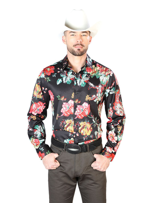 Camisa Vaquera de Hombre El Señor de los Cielos Manga Larga Casual en 97% Poliéster 3% Lycra Color Blanco/Rojo 43675