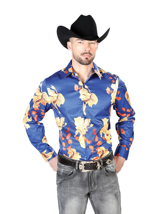 Camisa Vaquera de Hombre El Señor de los Cielos Manga Larga Casual en 97% Poliéster 3% Lycra Color Azul 43676
