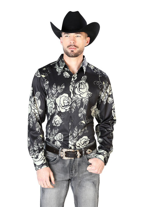 Camisa Vaquera de Hombre El Señor de los Cielos Manga Larga Casual en 97% Poliéster 3% Lycra Color Negro 43679