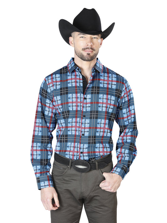 Camisa Vaquera de Hombre El Señor de los Cielos Manga Larga Casual en 95% Poliéster 5% Spandex Color Azul 43690