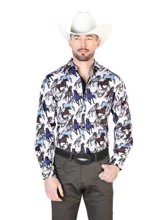 Camisa Vaquera de Hombre El Señor de los Cielos Manga Larga Casual en 95% Poliéster 5% Spandex 43692