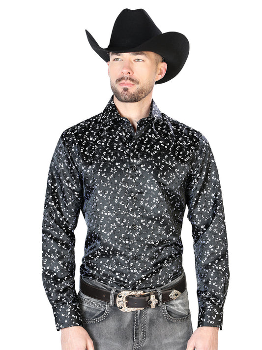 Camisa Vaquera de Hombre El Señor de los Cielos Manga Larga Casual en 100% Microfibra Color Negro 43704