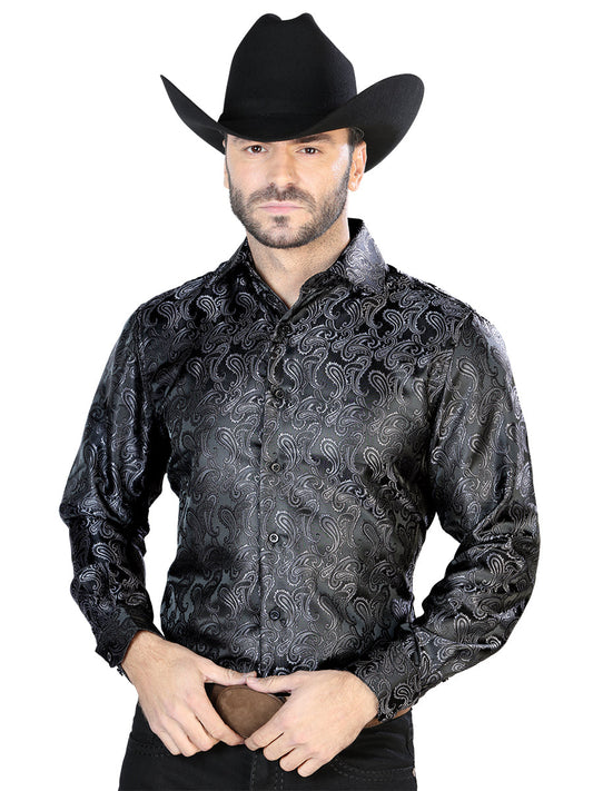 Camisa Vaquera de Hombre El Señor de los Cielos Manga Larga Casual en 100% Microfibra Color Gris 43705