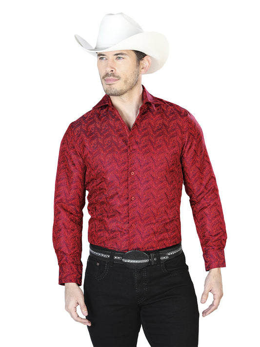 Camisa Vaquera de Hombre El Señor de los Cielos Manga Larga Casual en 100% Microfibra (Poliéster) Color Rojo 43709