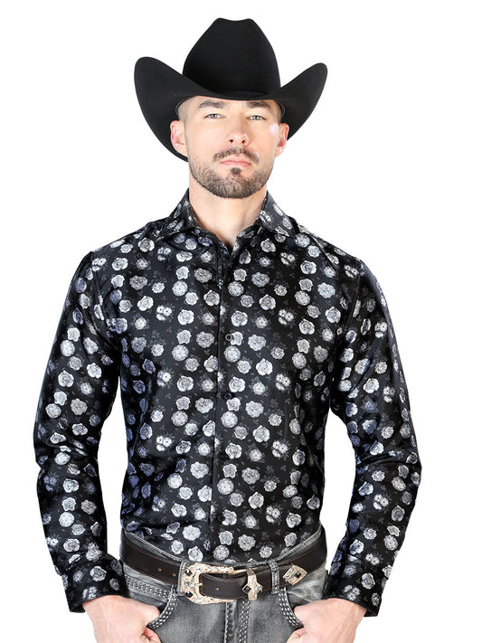 Camisa Vaquera de Hombre El Señor de los Cielos Manga Larga Casual en 100% Microfibra (Poliéster) Color Negro/Blanco 43710
