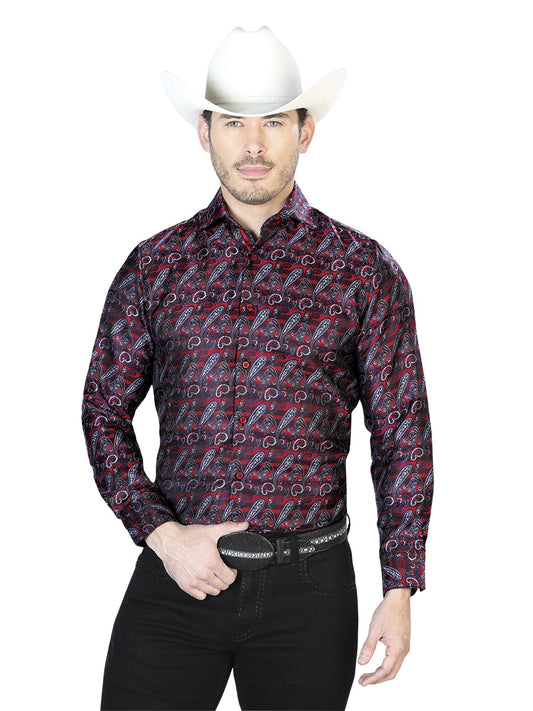 Camisa Vaquera de Hombre El Señor de los Cielos Manga Larga Casual en 100% Microfibra (Poliéster) Color Rojo/Azul 43711
