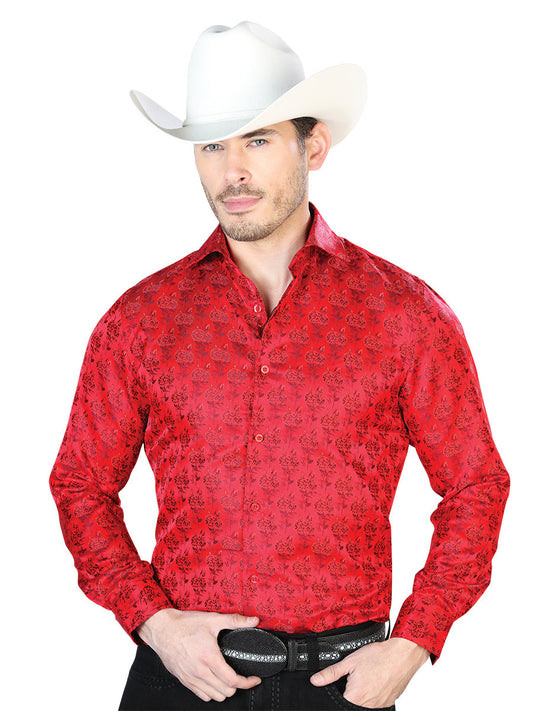 Camisa Vaquera de Hombre El Señor de los Cielos Manga Larga Casual en 100% Microfibra (Poliéster) Color Rojo 43739