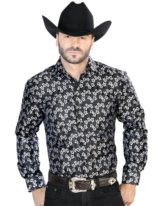 Camisa Vaquera de Hombre El Señor de los Cielos Manga Larga Casual en 100% Microfibra (Poliéster) Color Negro 43744