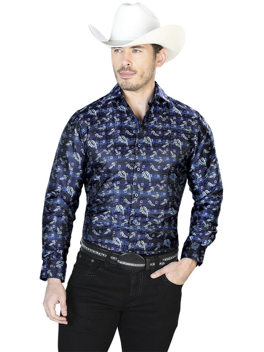 Camisa Vaquera de Hombre El Señor de los Cielos Manga Larga Casual en 100% Microfibra (Poliéster) Color Azul 43747