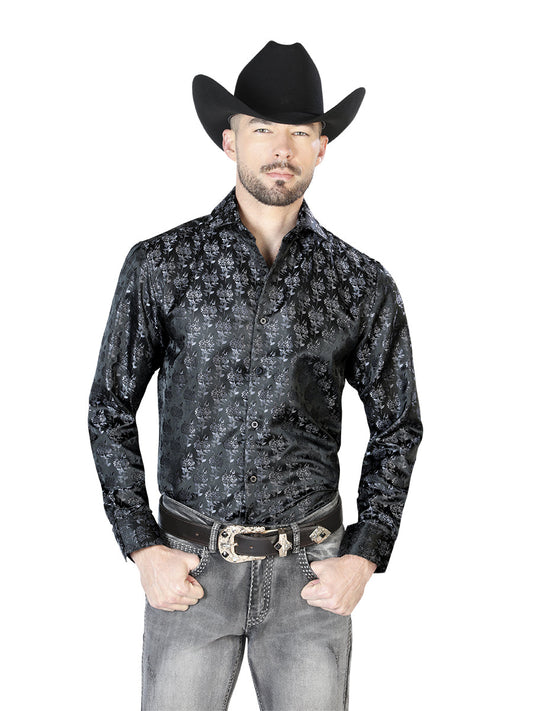 Camisa Vaquera de Hombre El Señor de los Cielos Manga Larga Casual en 100% Microfibra (Poliéster) Color Negro 43753