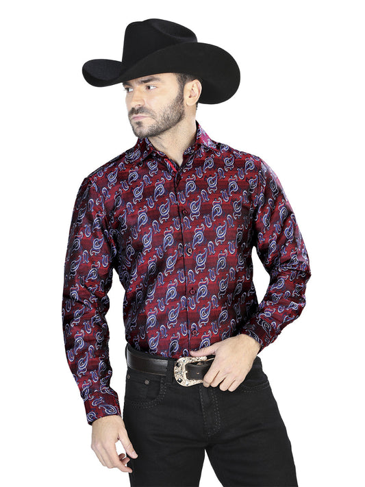 Camisa Vaquera de Hombre El Señor de los Cielos Manga Larga Casual en 100% Microfibra (Poliéster) Color Rojo/Azul 43761
