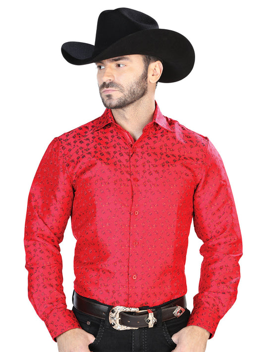 Camisa Vaquera de Hombre El Señor de los Cielos Manga Larga Casual en 100% Microfibra (Poliéster) Color Rojo 43765