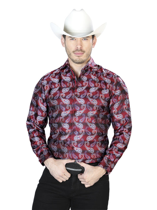 Camisa Vaquera de Hombre El Señor de los Cielos Manga Larga Casual en 100% Microfibra (Poliéster) Color Rojo/Azul 43766