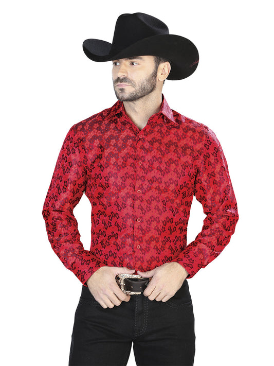 Camisa Vaquera de Hombre El Señor de los Cielos Manga Larga Casual en 100% Microfibra (Poliéster) Color Rojo 43767