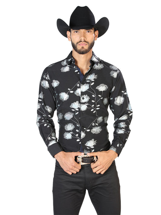 Camisa Vaquera de Hombre El Señor de los Cielos WH7-004 Manga Larga Casual en 97% Poliéster 3% Spandex Color Negro 43777