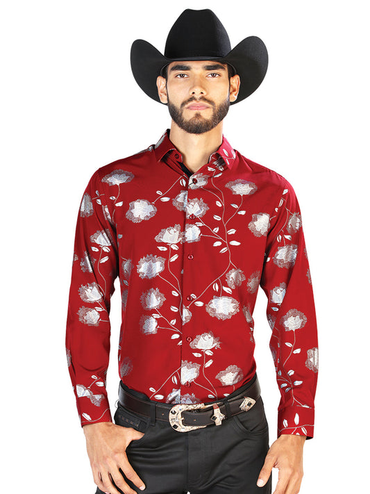 Camisa Vaquera de Hombre El Señor de los Cielos WH7-003 Manga Larga Casual en 97% Poliéster 3% Spandex Color Rojo 43778