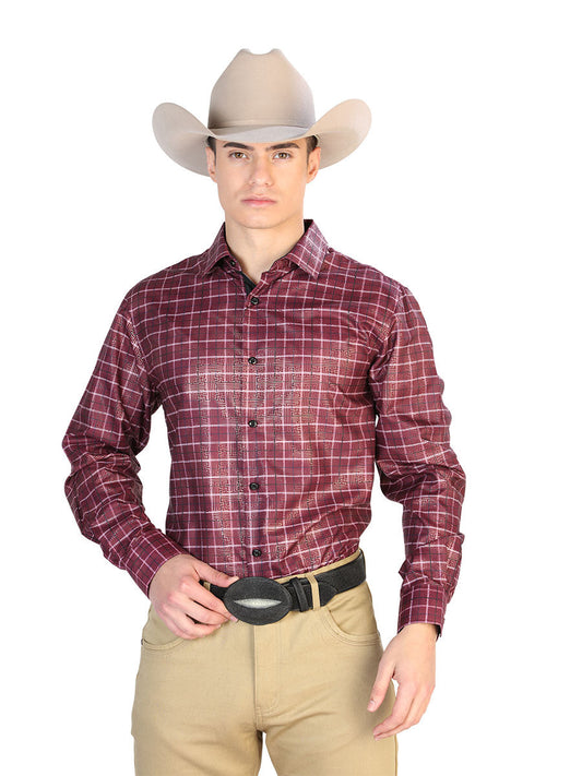 Camisa Vaquera de Hombre El Señor de los Cielos WH7-146 Manga Larga Casual en 100% Poliéster Color Rojo 43779
