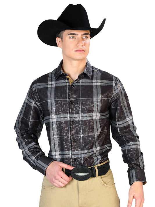 Camisa Vaquera de Hombre El Señor de los Cielos WH7-179 Manga Larga Casual en 100% Poliéster Color Negro 43782