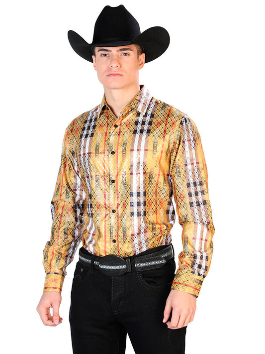 Camisa Vaquera de Hombre El Señor de los Cielos WH7-303 Manga Larga Casual en 100% Poliéster Color Amarillo/Negro 43784