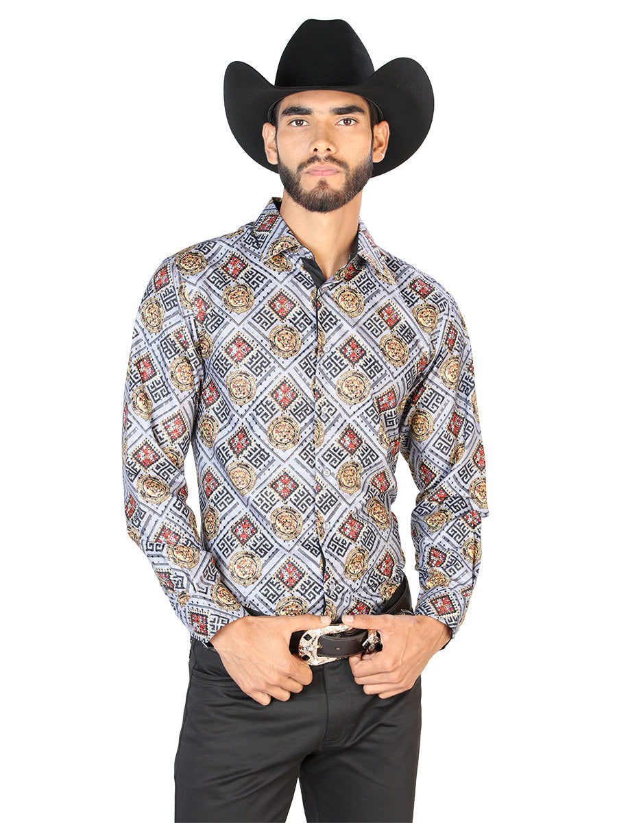 Camisa Manga Larga El Señor de los Cielos Casual Manga Larga El Wh7 % Oro/Blanco