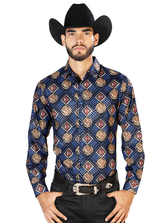 Camisa Vaquera de Hombre El Señor de los Cielos WH7-286 Manga Larga Casual en 100% Poliéster Color Azul Marino 43792